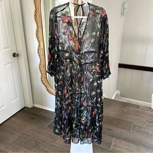 Amour Vert / Black Floral Deep V Dress